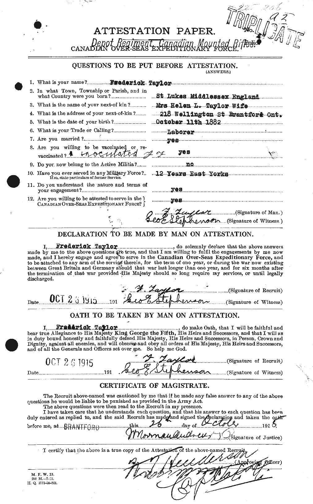 Dossiers du Personnel de la Première Guerre mondiale - CEC 625781a