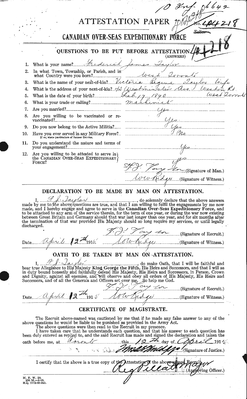 Personnel Records of the First World War - CEF 625808a