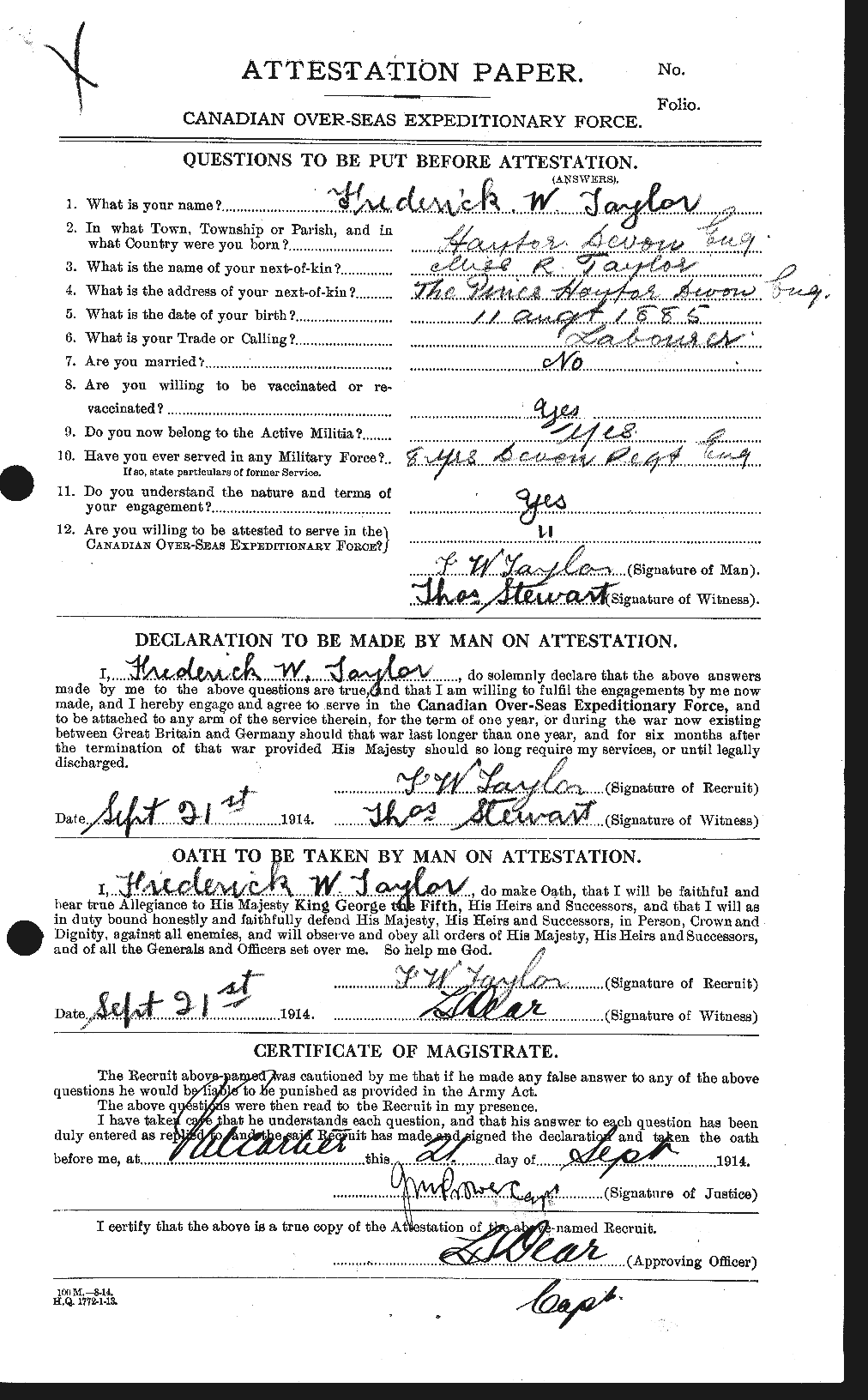 Dossiers du Personnel de la Première Guerre mondiale - CEC 625821a