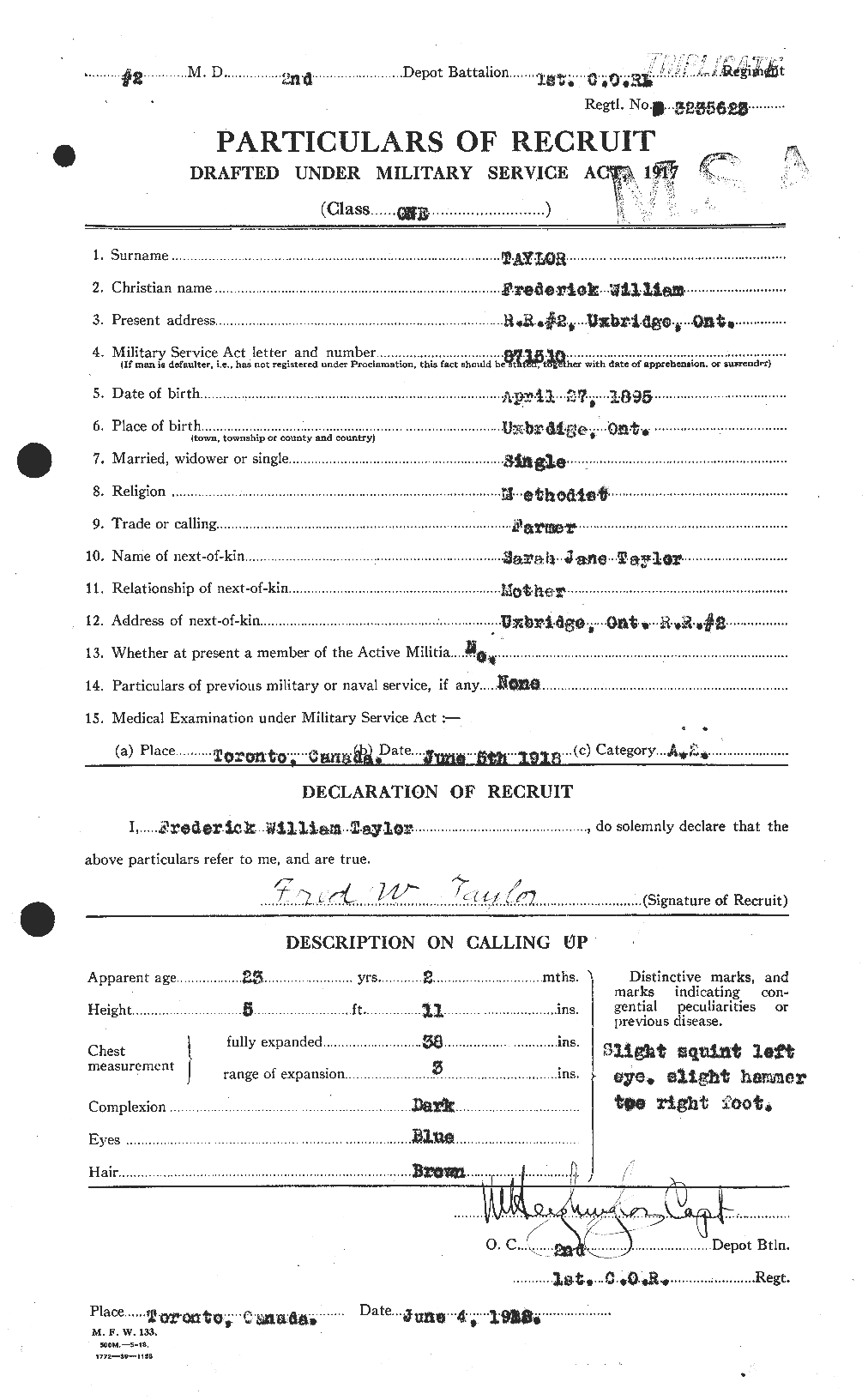 Dossiers du Personnel de la Première Guerre mondiale - CEC 625826a