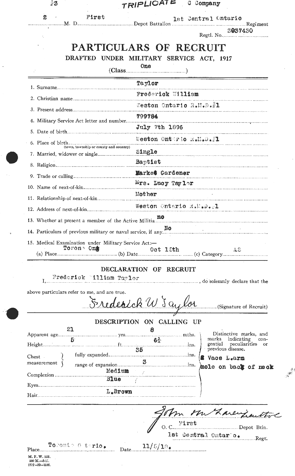 Dossiers du Personnel de la Première Guerre mondiale - CEC 625827a
