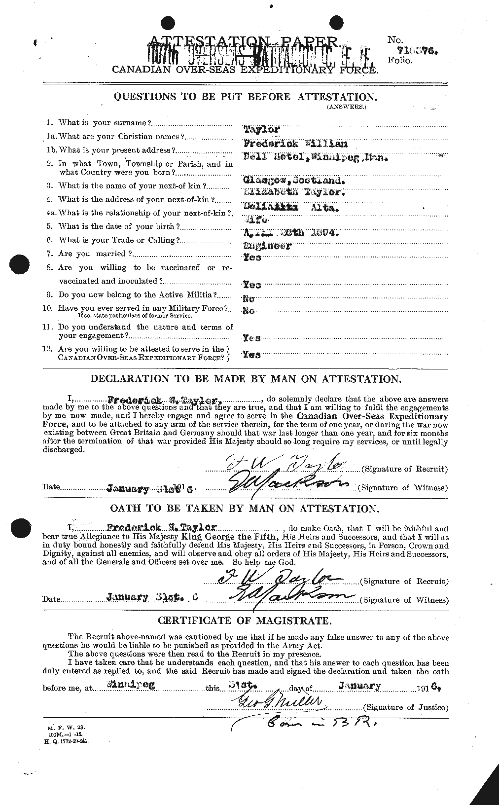 Dossiers du Personnel de la Première Guerre mondiale - CEC 625828a