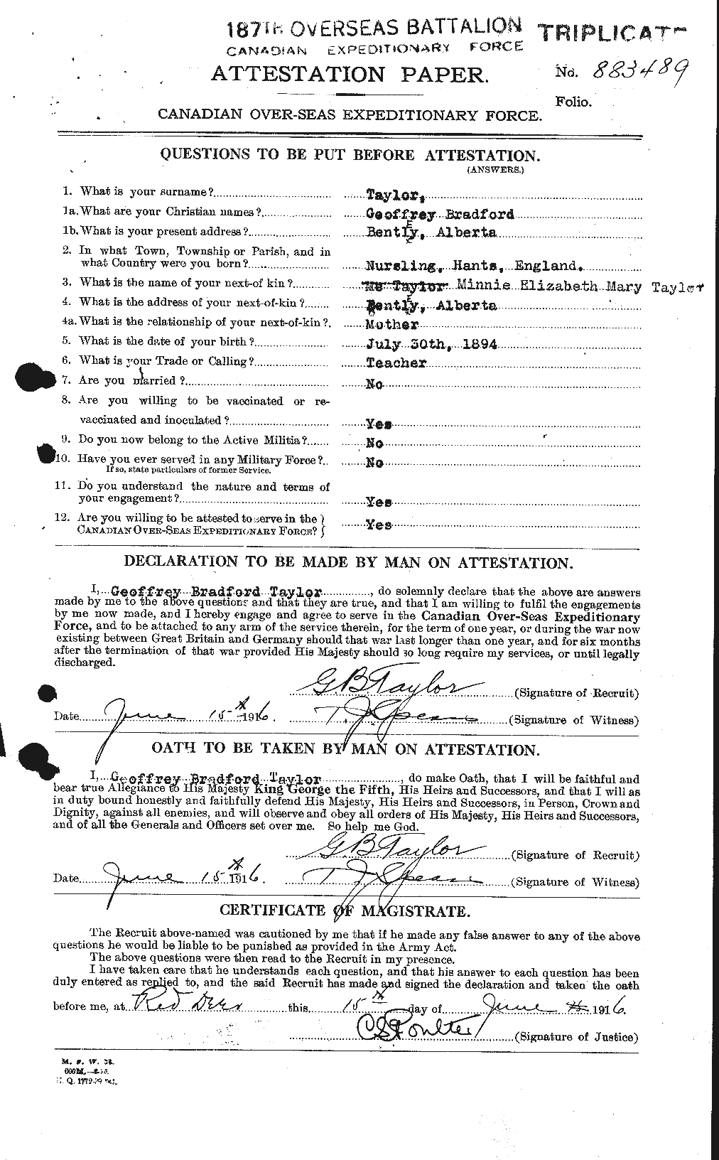 Dossiers du Personnel de la Première Guerre mondiale - CEC 625835a