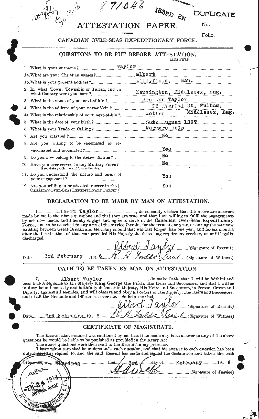 Personnel Records of the First World War - CEF 626080a
