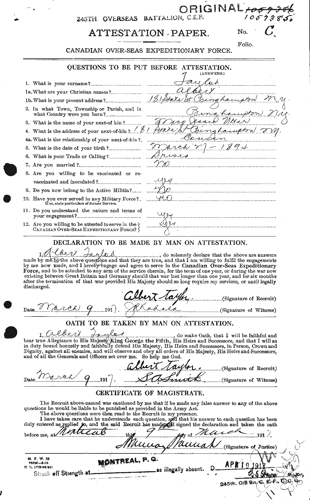 Personnel Records of the First World War - CEF 626081a