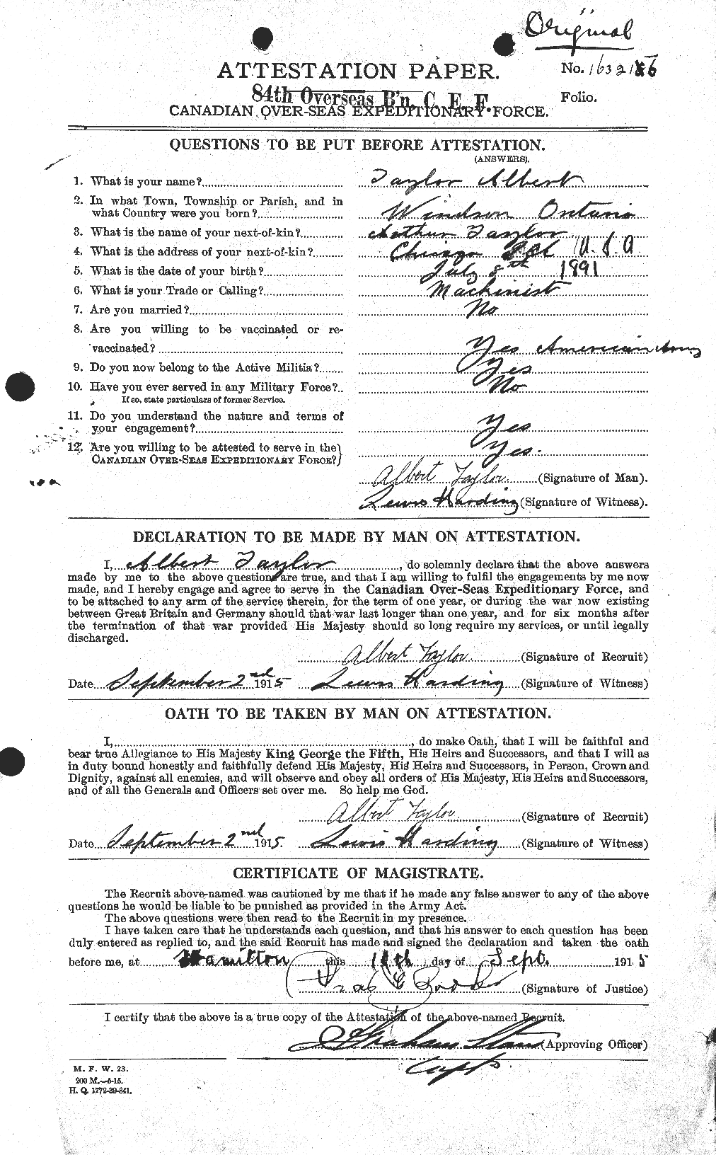 Dossiers du Personnel de la Première Guerre mondiale - CEC 626089a