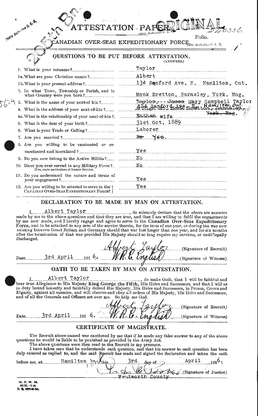 Personnel Records of the First World War - CEF 626104a