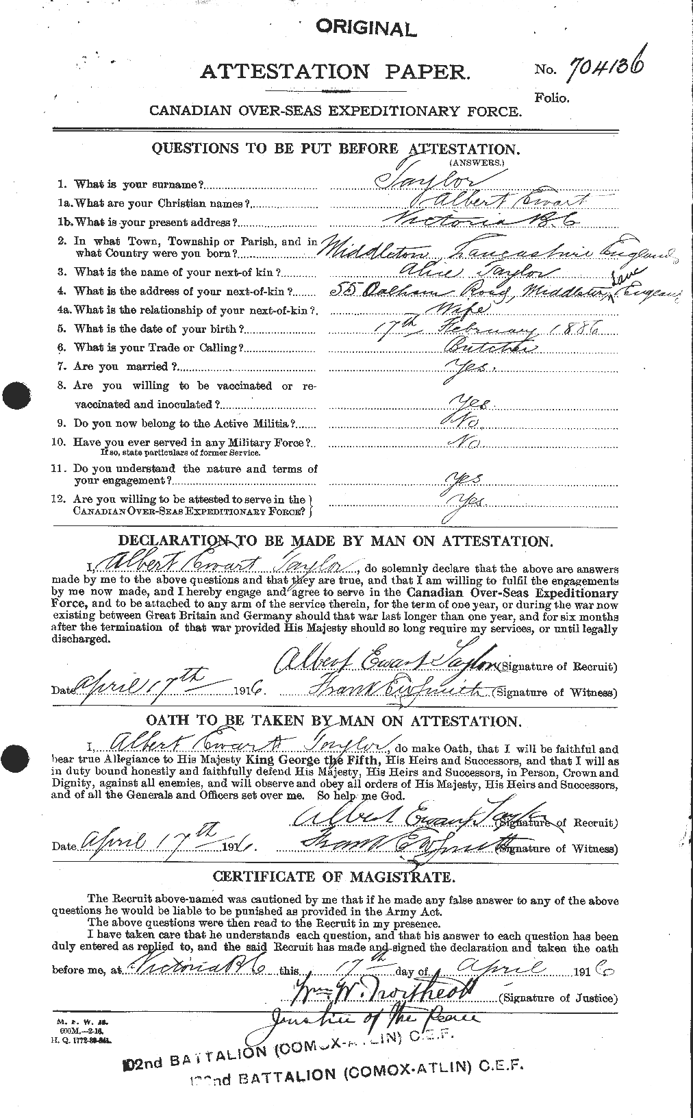 Personnel Records of the First World War - CEF 626110a