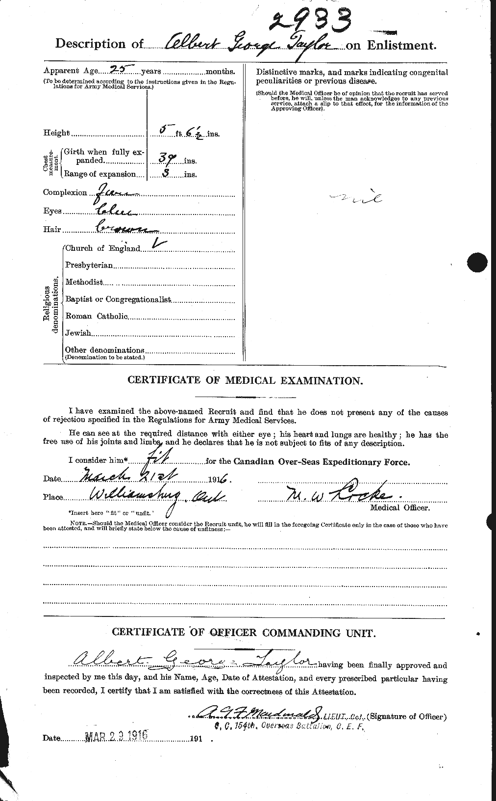 Dossiers du Personnel de la Première Guerre mondiale - CEC 626116b