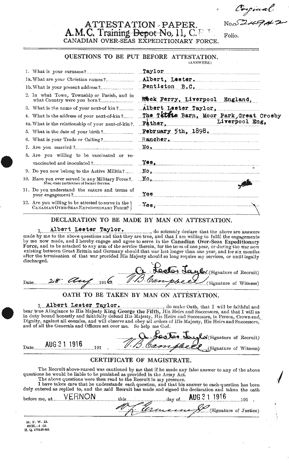Personnel Records of the First World War - CEF 626122a