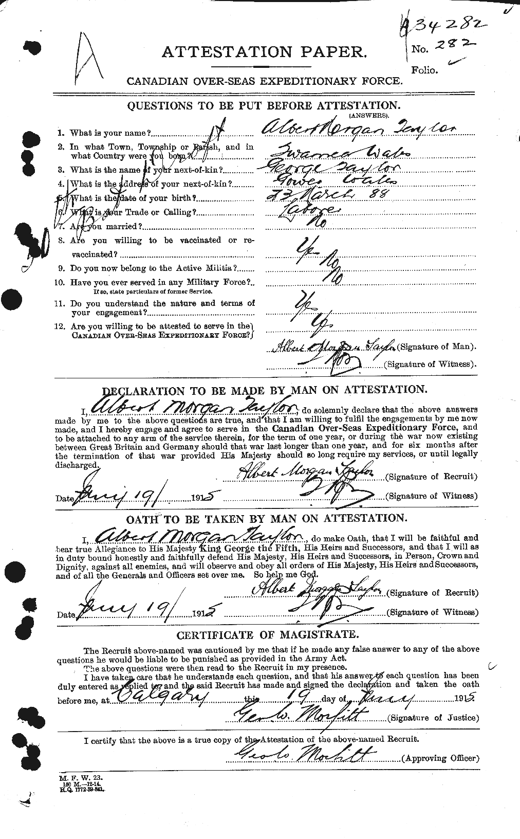 Dossiers du Personnel de la Première Guerre mondiale - CEC 626123a