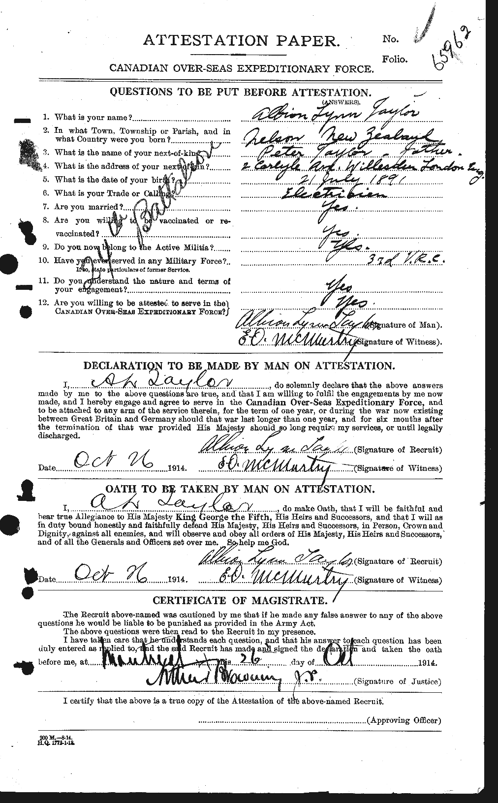 Personnel Records of the First World War - CEF 626129a
