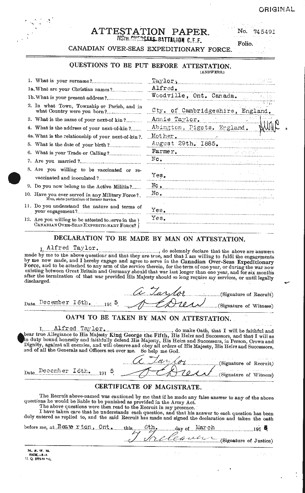 Personnel Records of the First World War - CEF 626173a