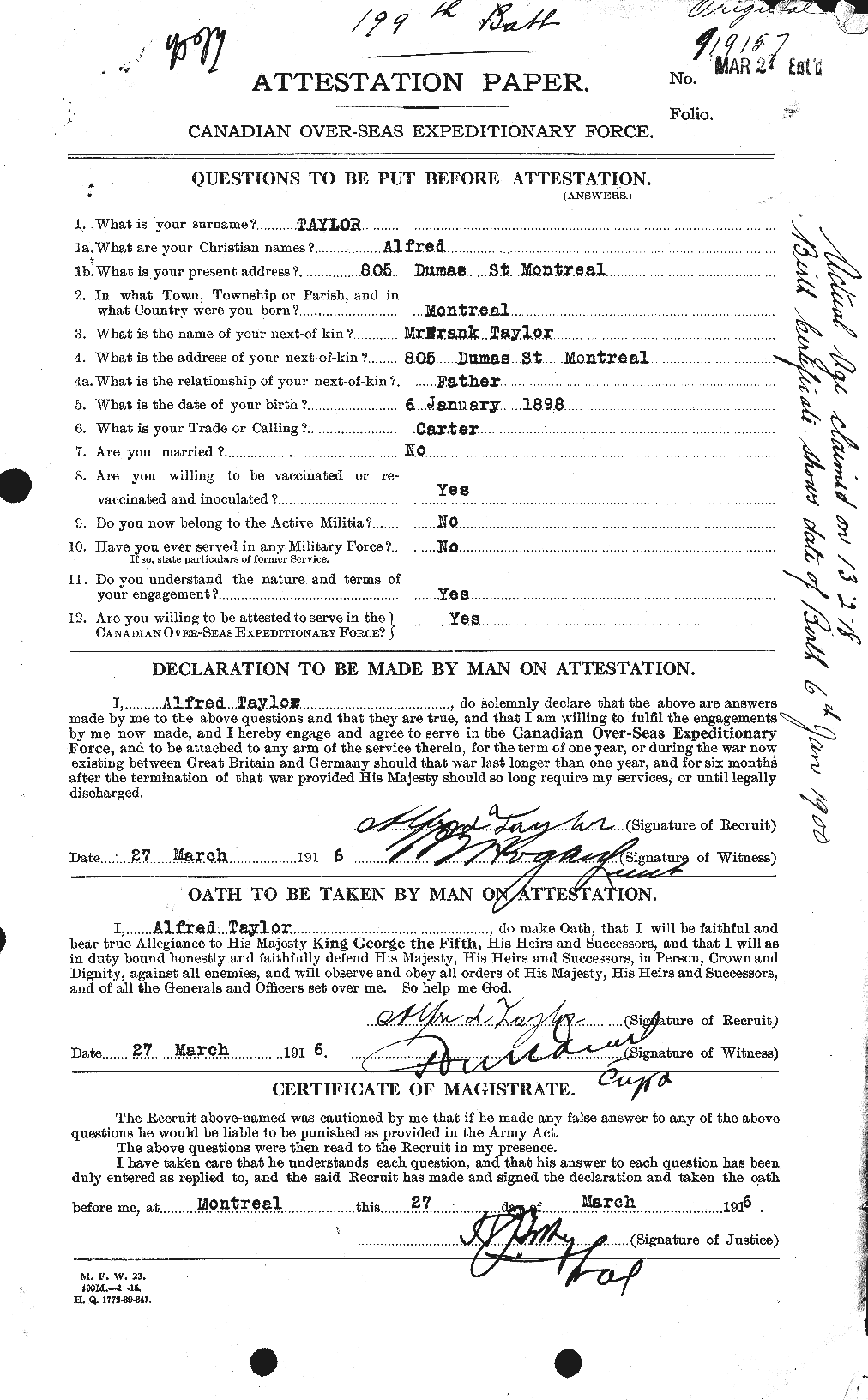 Dossiers du Personnel de la Première Guerre mondiale - CEC 626175a