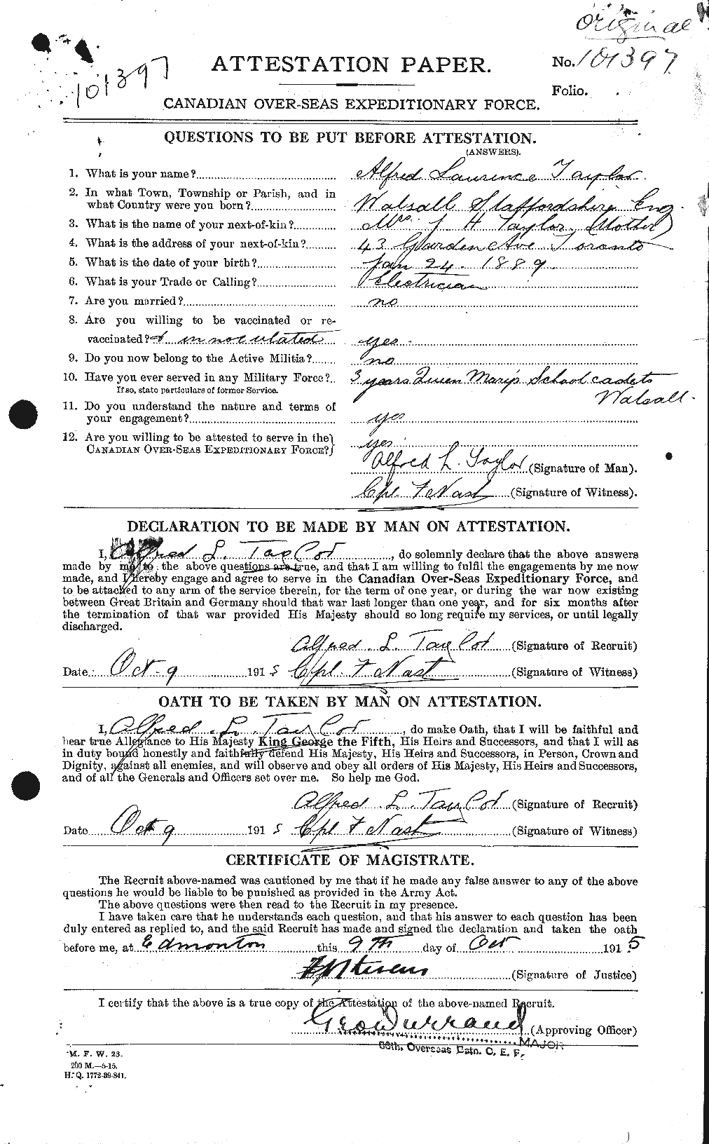 Personnel Records of the First World War - CEF 626191a