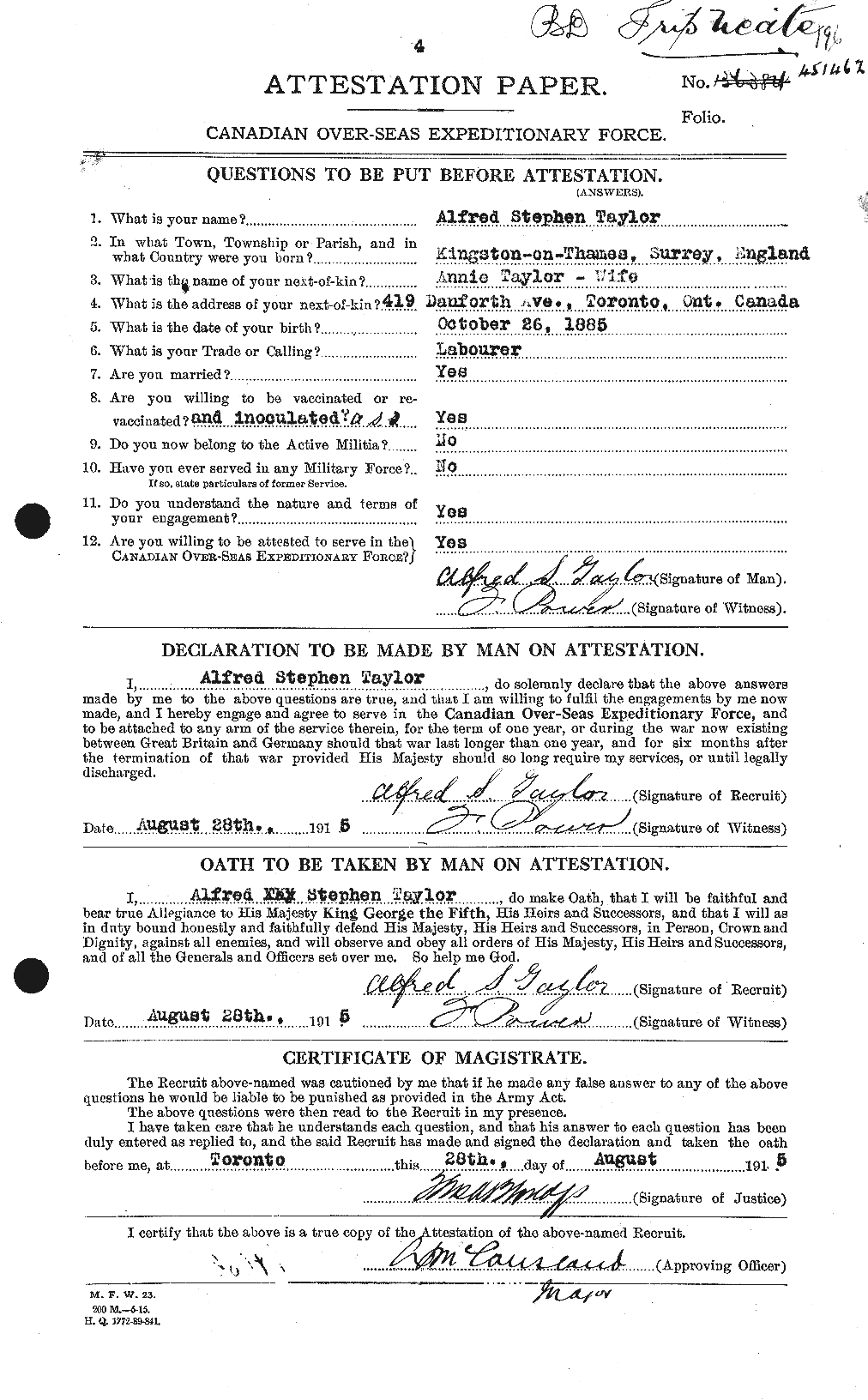 Personnel Records of the First World War - CEF 626196a