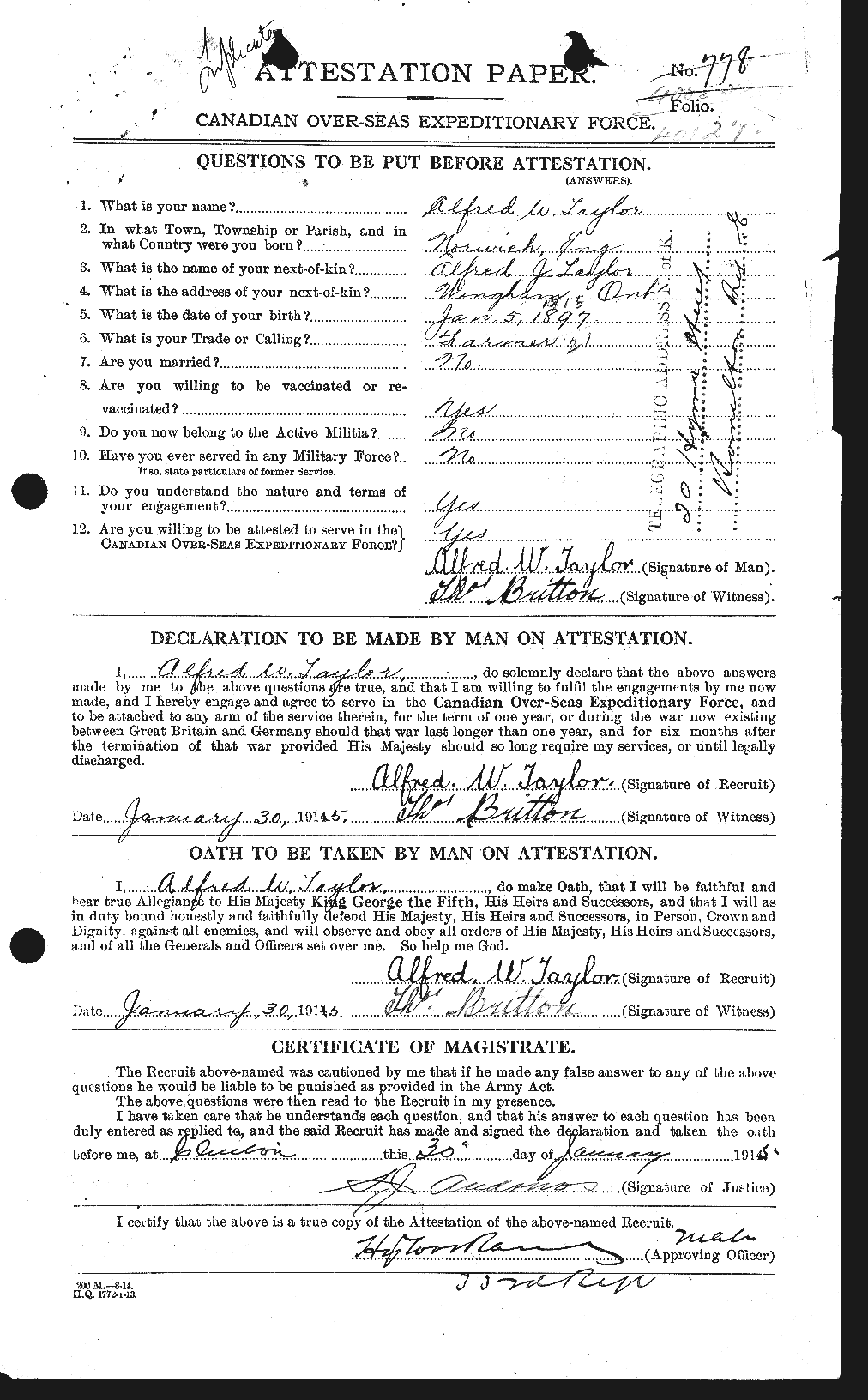 Dossiers du Personnel de la Première Guerre mondiale - CEC 626197a