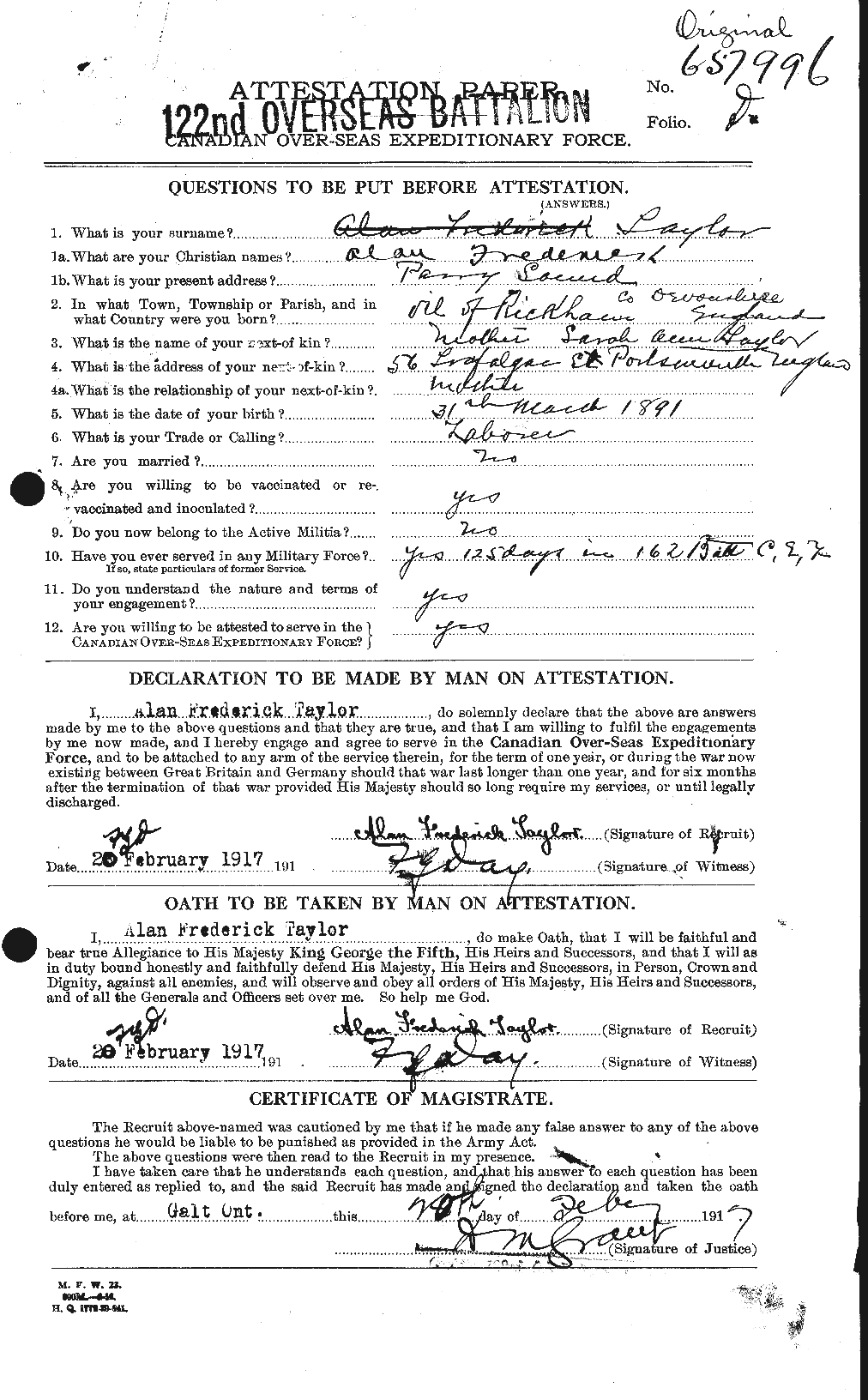 Personnel Records of the First World War - CEF 626207a