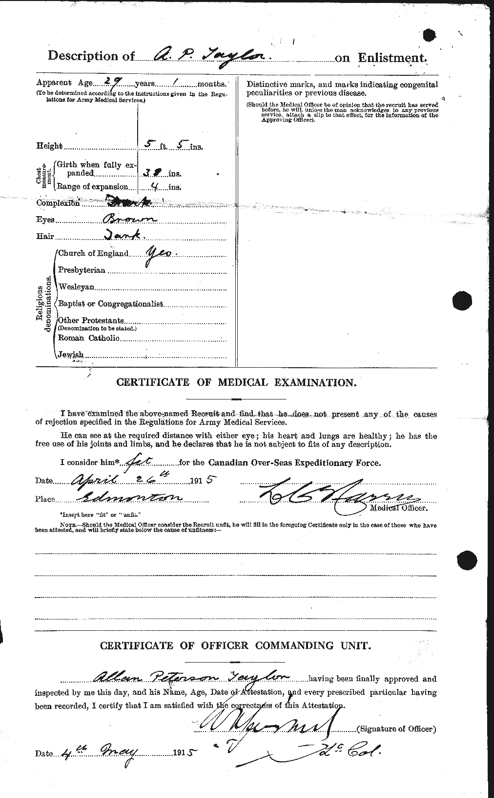 Dossiers du Personnel de la Première Guerre mondiale - CEC 626210b