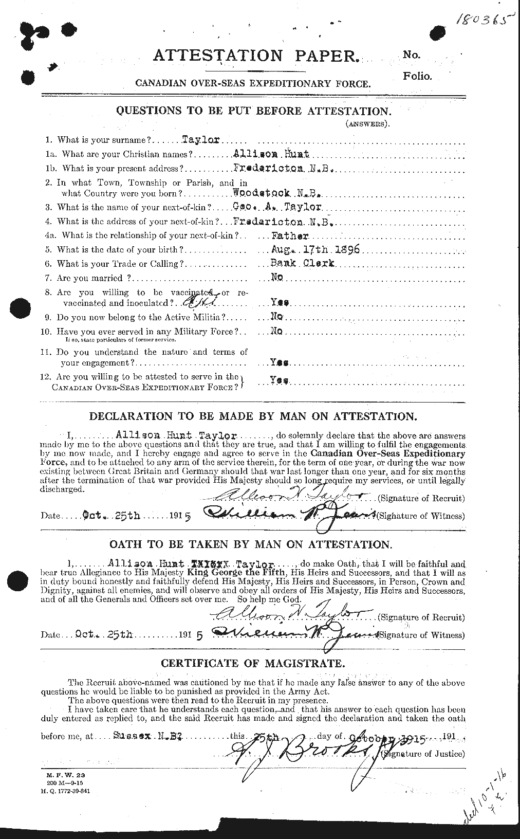 Dossiers du Personnel de la Première Guerre mondiale - CEC 626212a