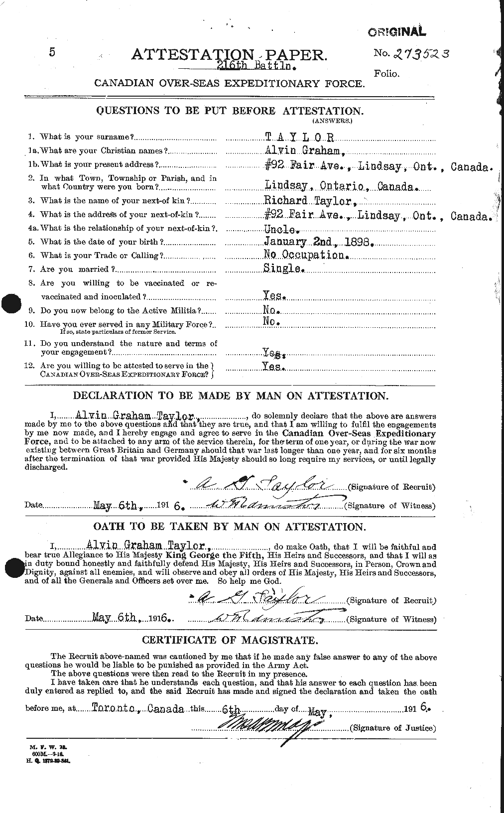 Personnel Records of the First World War - CEF 626214a