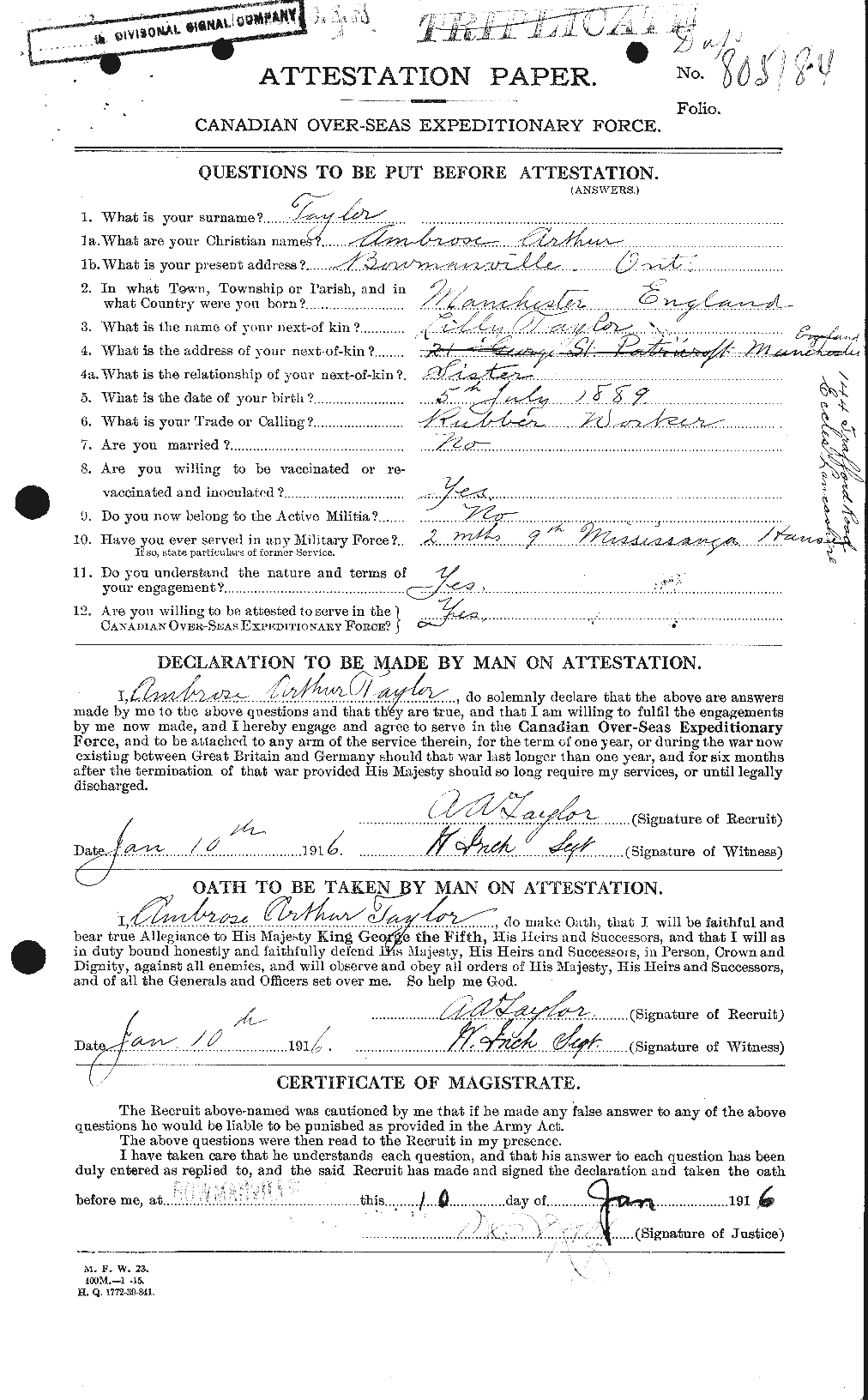 Personnel Records of the First World War - CEF 626217a