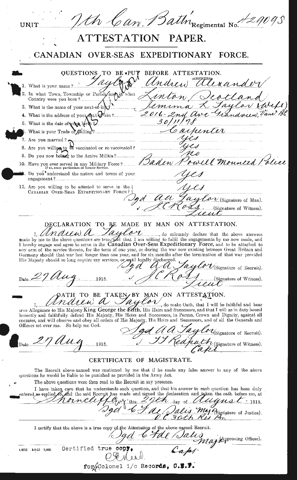 Personnel Records of the First World War - CEF 626225a