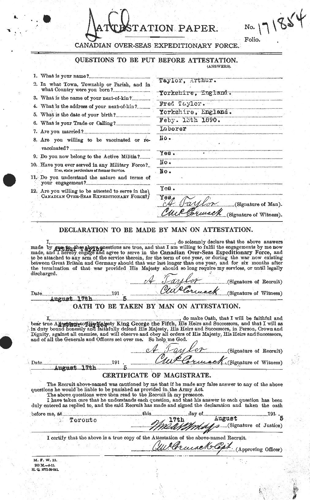 Personnel Records of the First World War - CEF 626257a