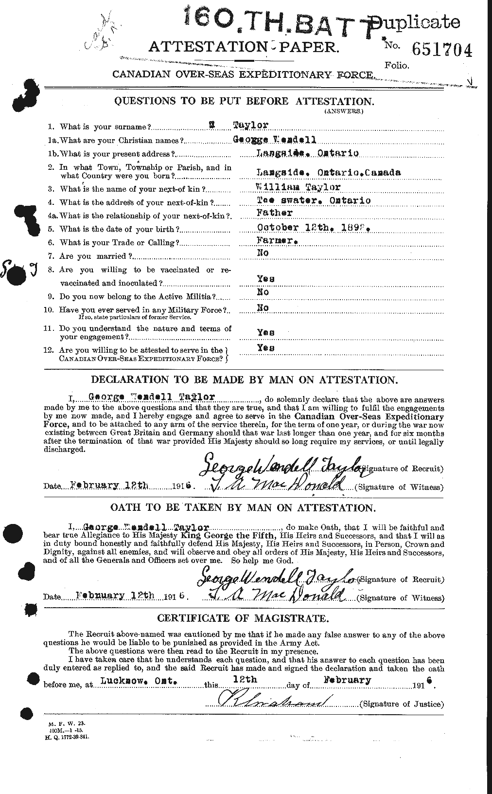 Personnel Records of the First World War - CEF 626364a