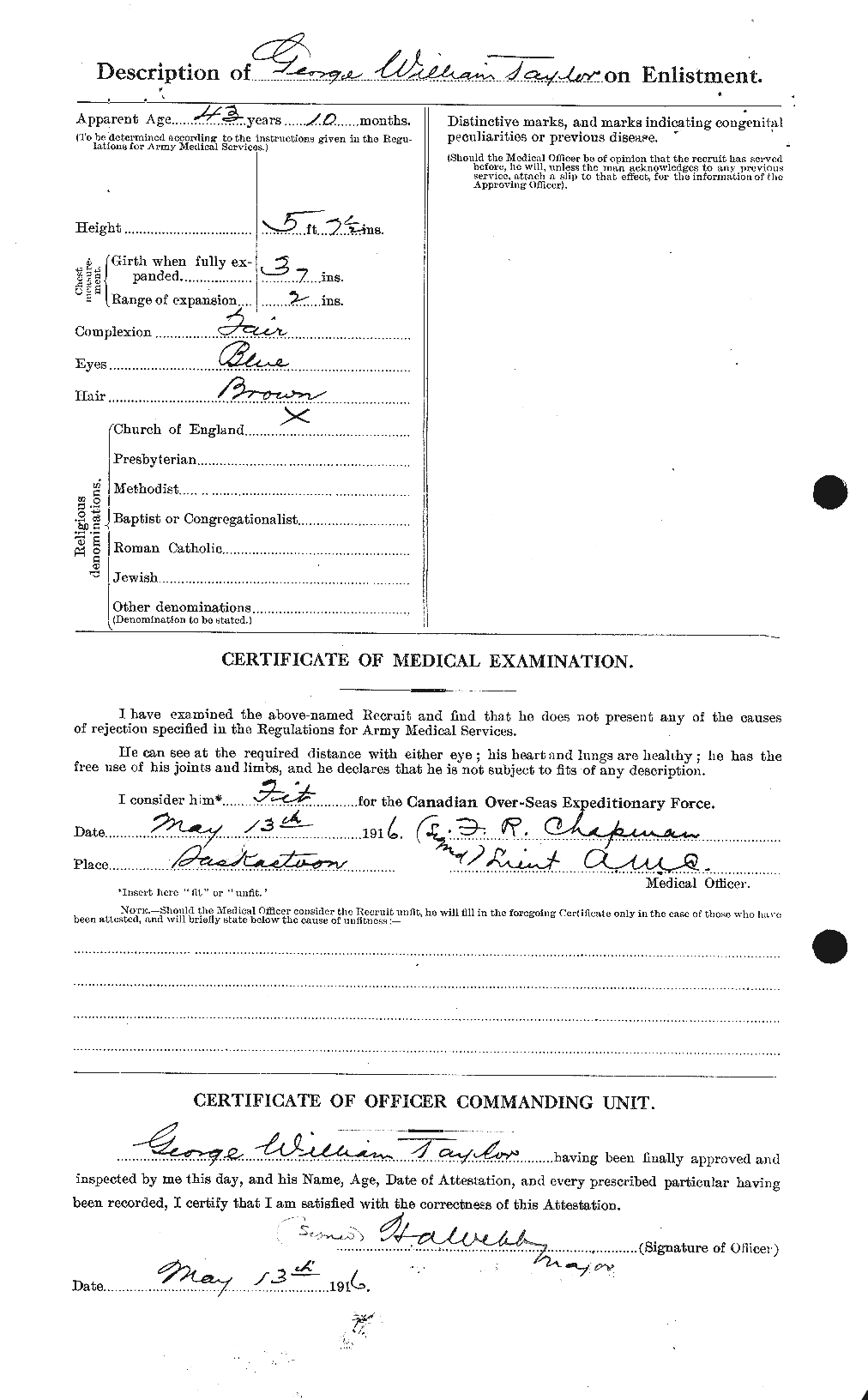 Dossiers du Personnel de la Première Guerre mondiale - CEC 626366b