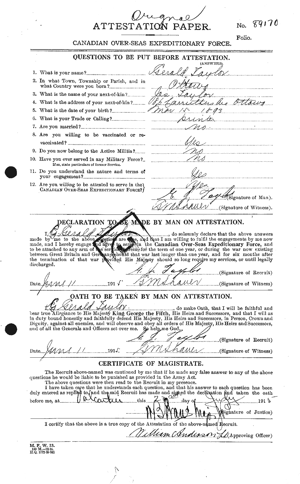 Personnel Records of the First World War - CEF 626375a