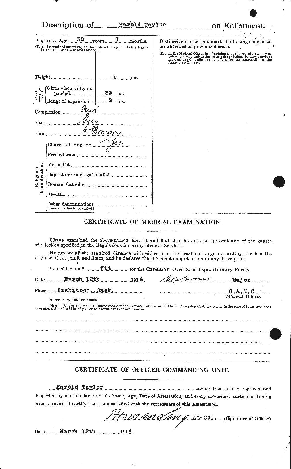 Dossiers du Personnel de la Première Guerre mondiale - CEC 626404b