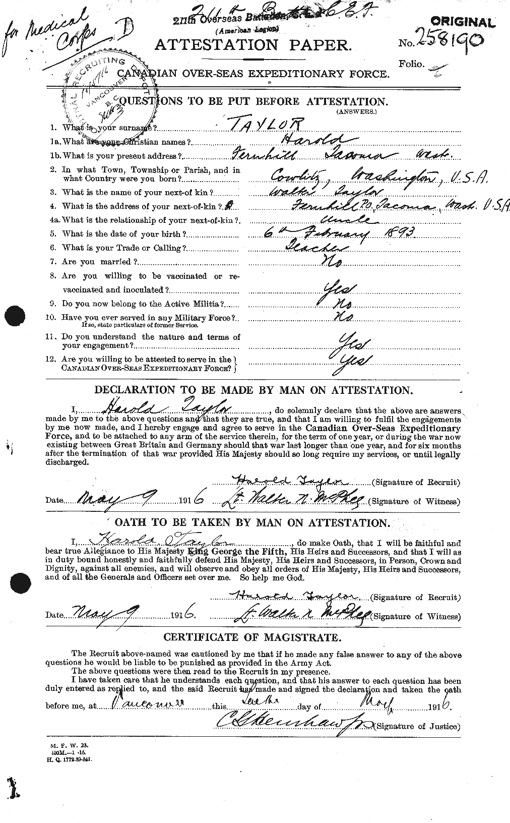 Personnel Records of the First World War - CEF 626407a