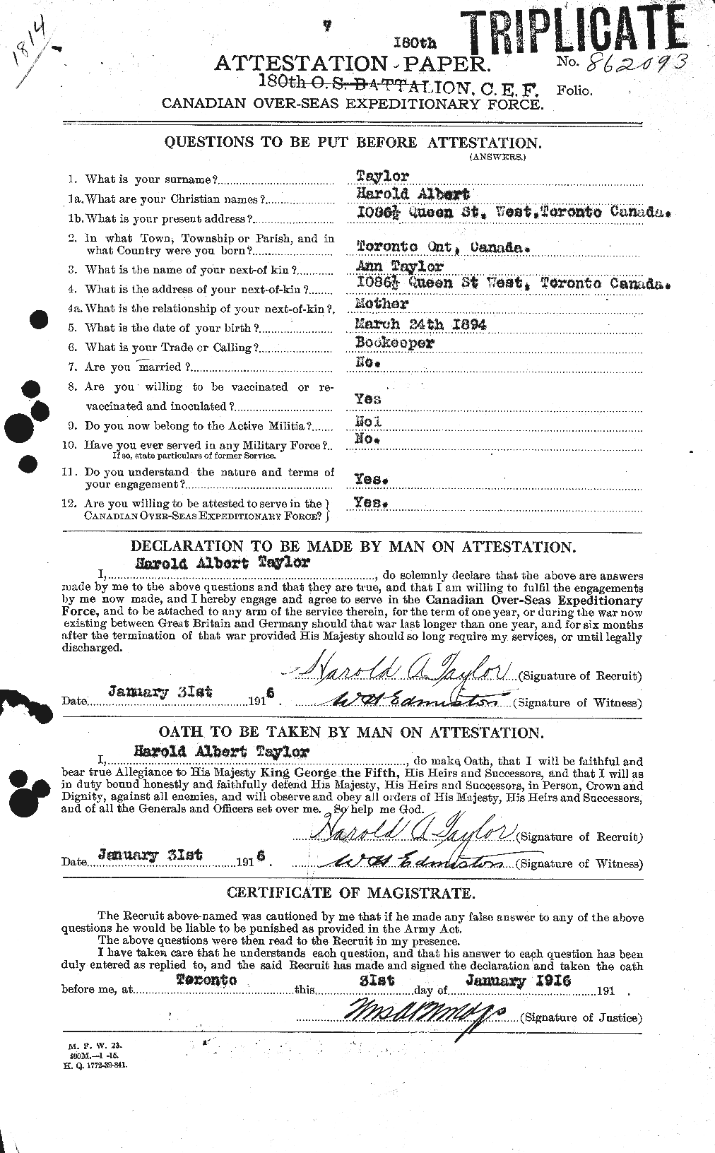 Personnel Records of the First World War - CEF 626413a