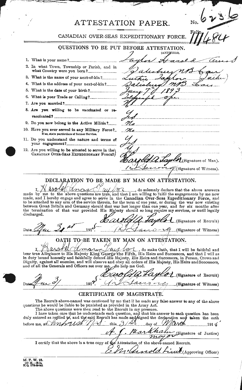 Personnel Records of the First World War - CEF 626415a