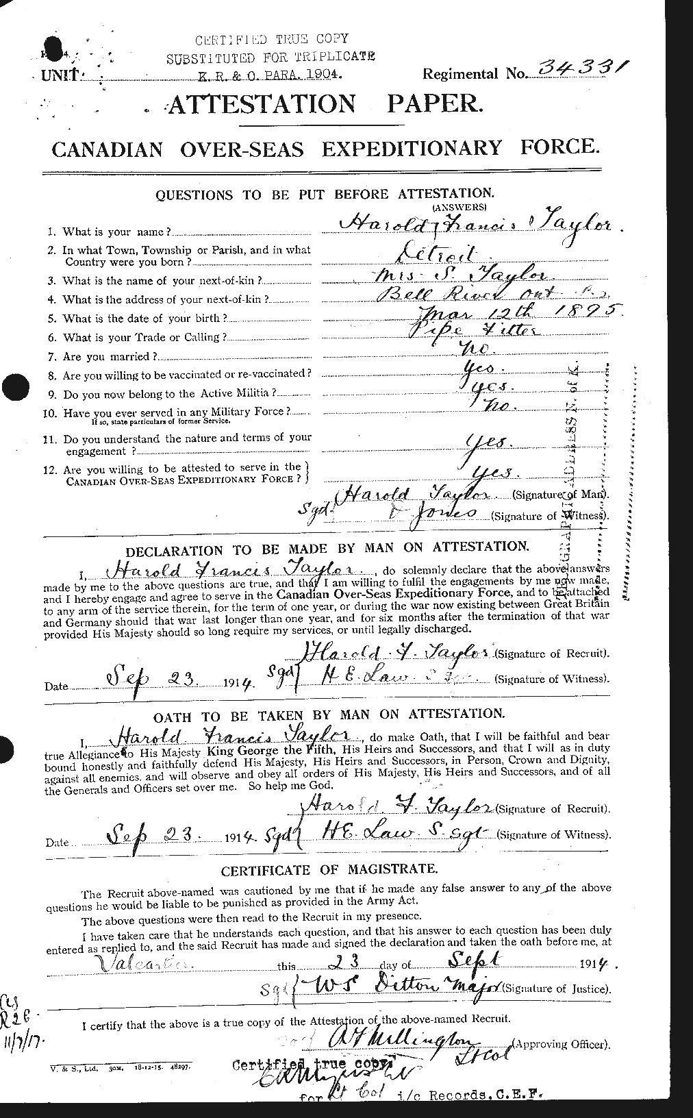 Personnel Records of the First World War - CEF 626421a
