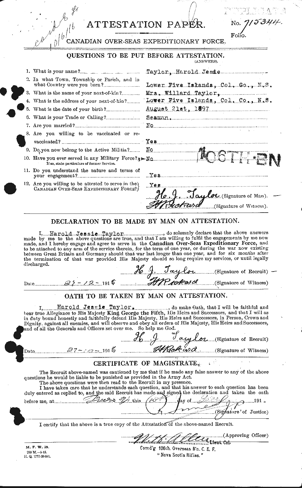 Personnel Records of the First World War - CEF 626425a
