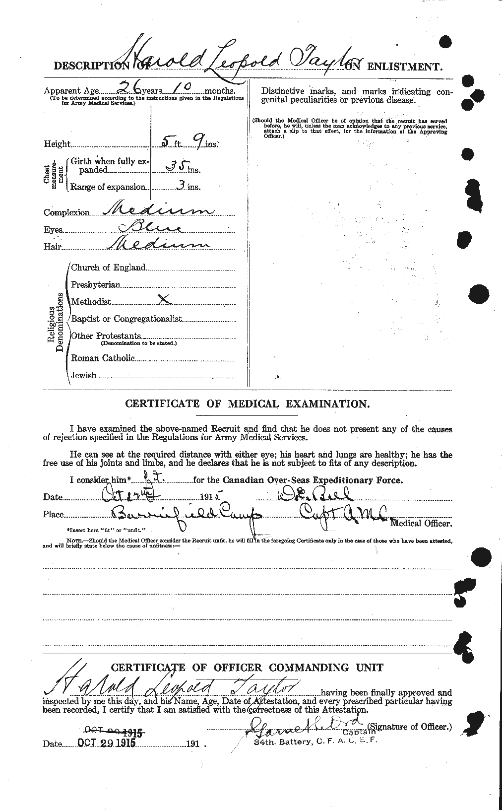 Dossiers du Personnel de la Première Guerre mondiale - CEC 626427b