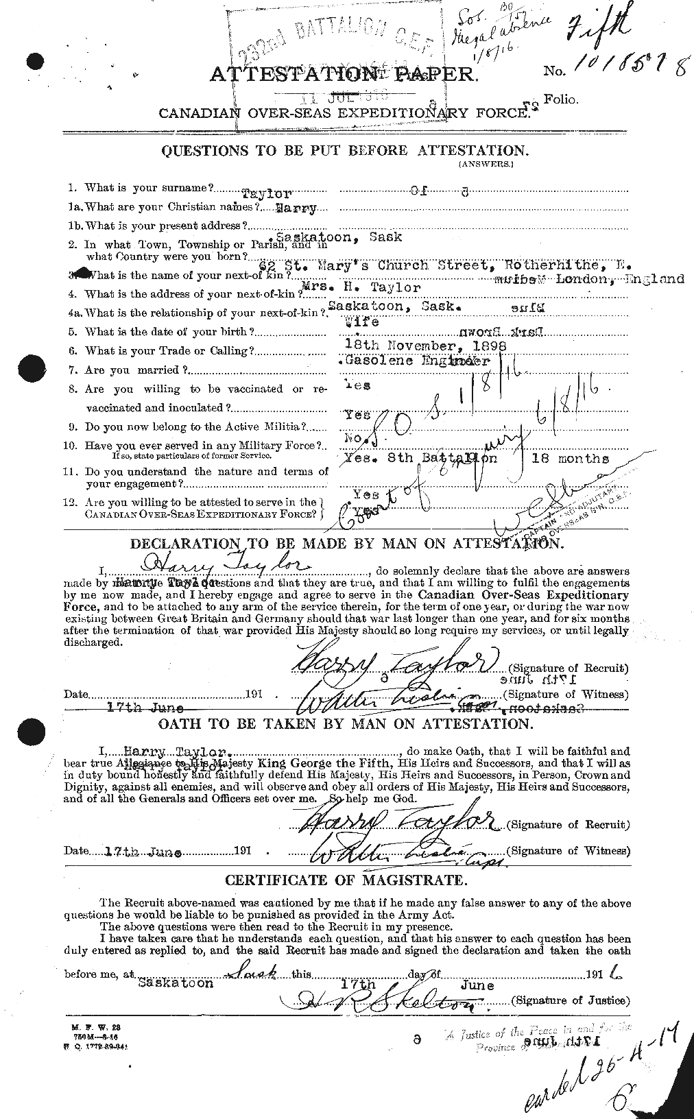 Personnel Records of the First World War - CEF 626453a