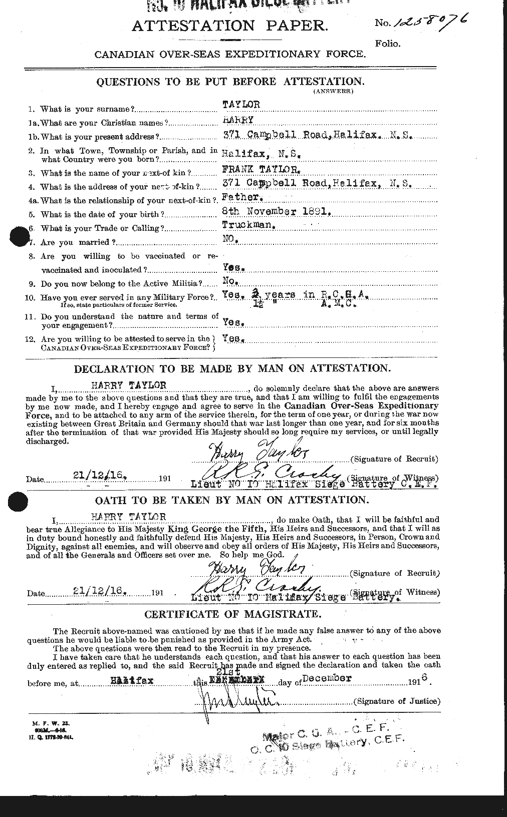 Personnel Records of the First World War - CEF 626461a