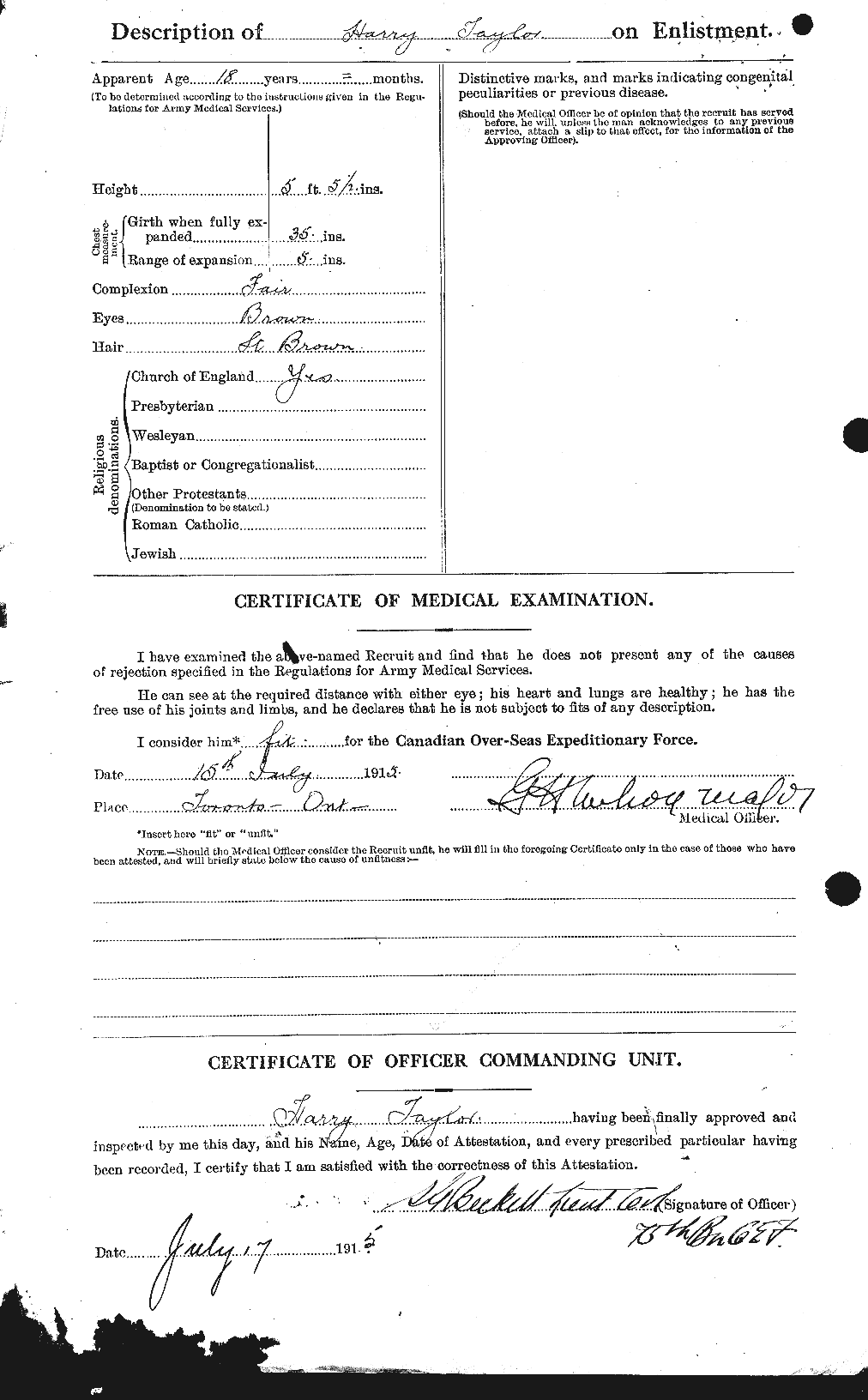 Dossiers du Personnel de la Première Guerre mondiale - CEC 626468b