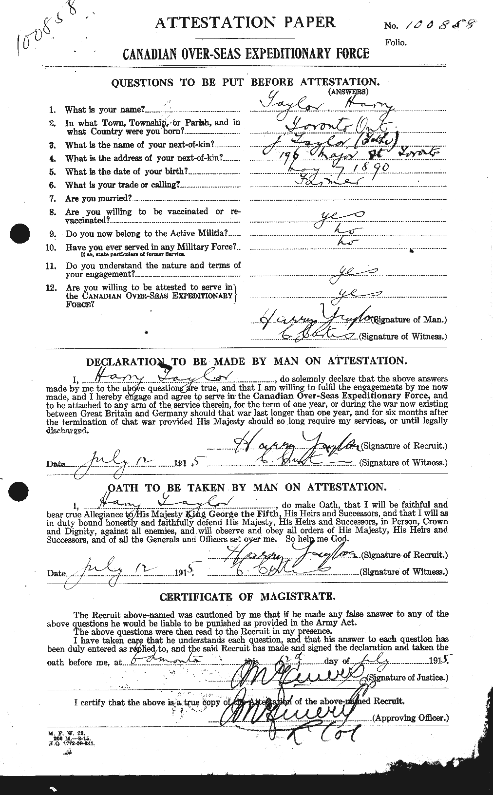 Personnel Records of the First World War - CEF 626471a