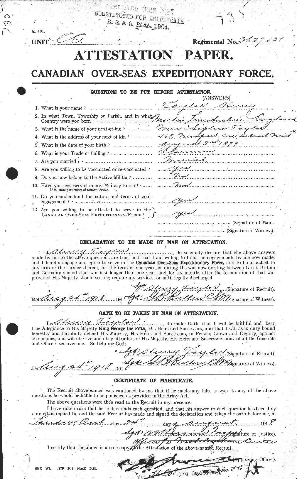 Personnel Records of the First World War - CEF 626524a