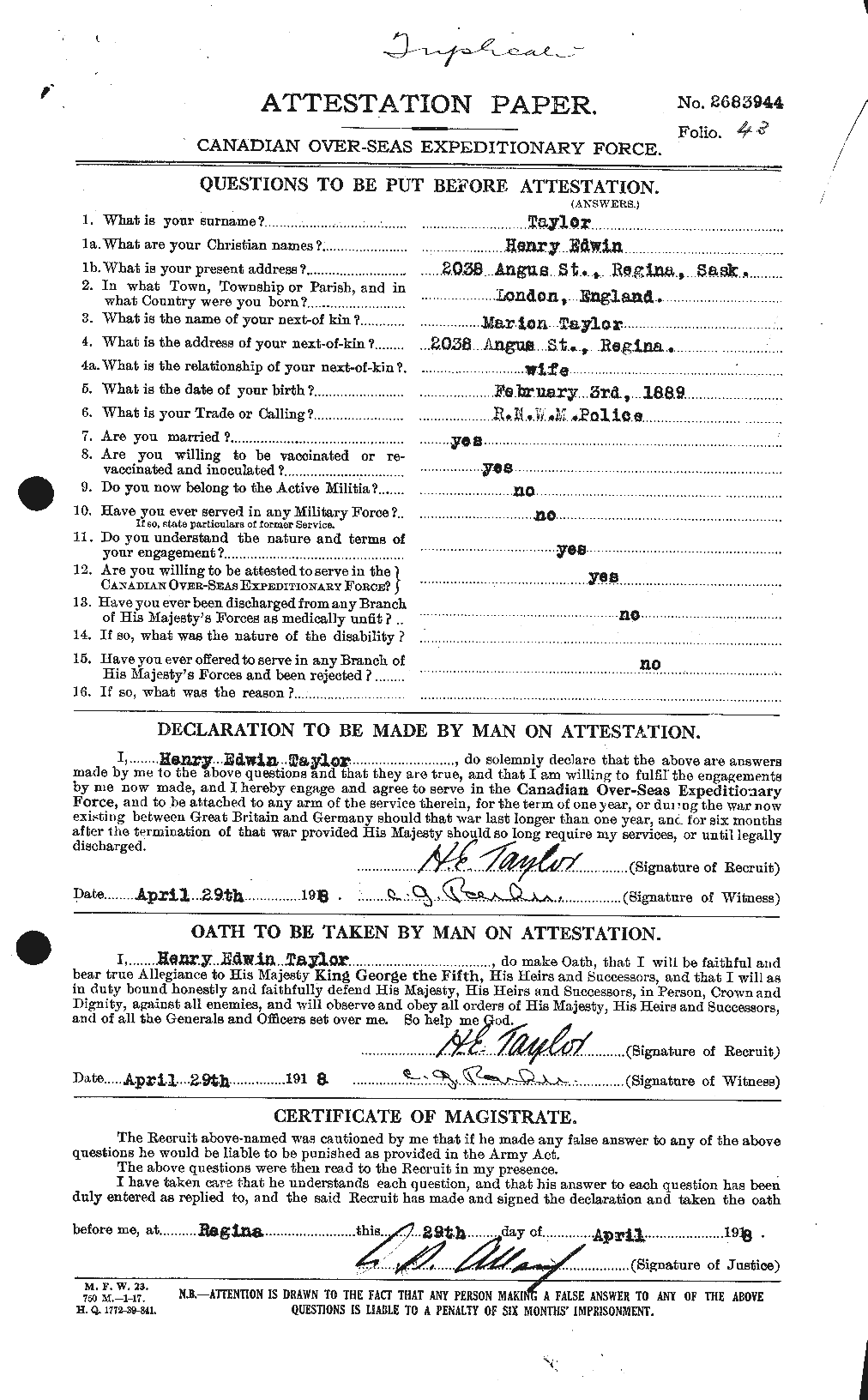 Personnel Records of the First World War - CEF 626536a