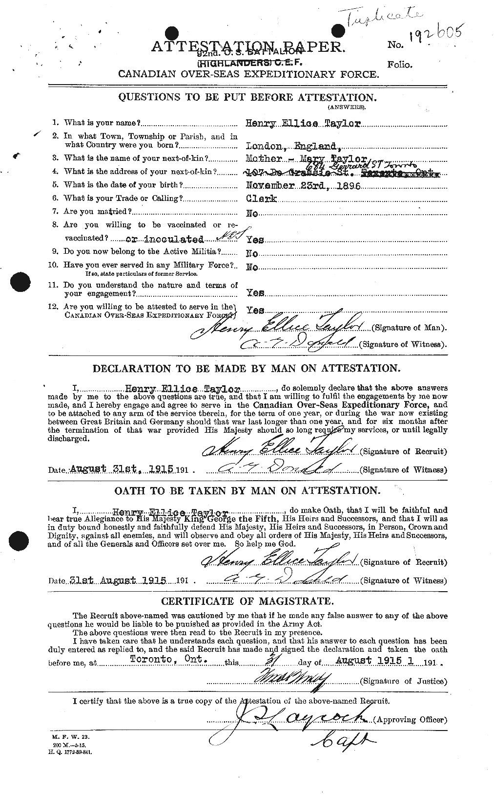 Personnel Records of the First World War - CEF 626537a