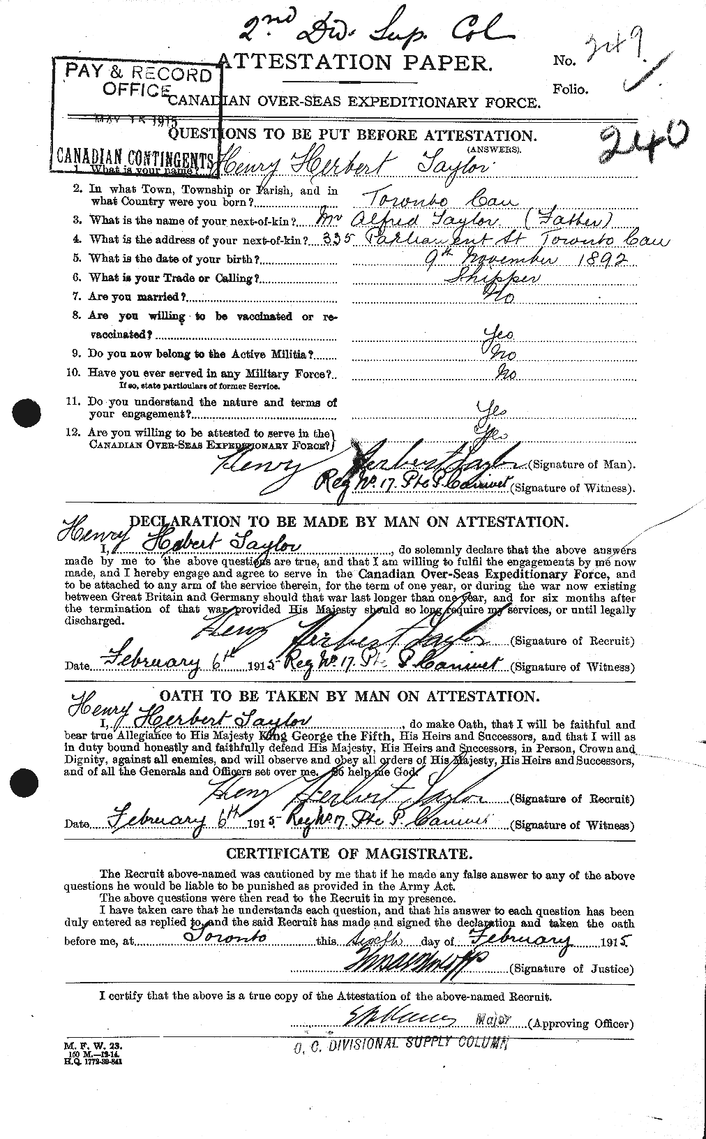 Personnel Records of the First World War - CEF 626542a