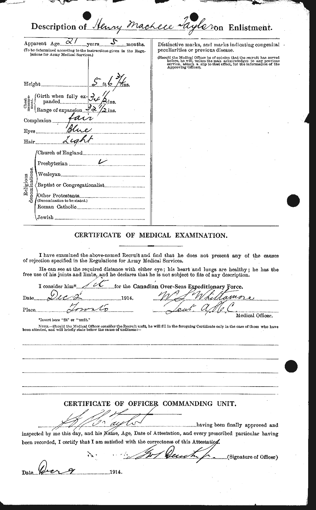 Dossiers du Personnel de la Première Guerre mondiale - CEC 626548b