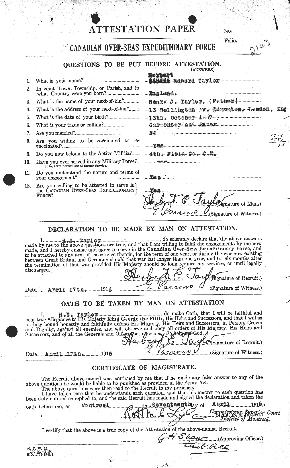 Personnel Records of the First World War - CEF 626566a