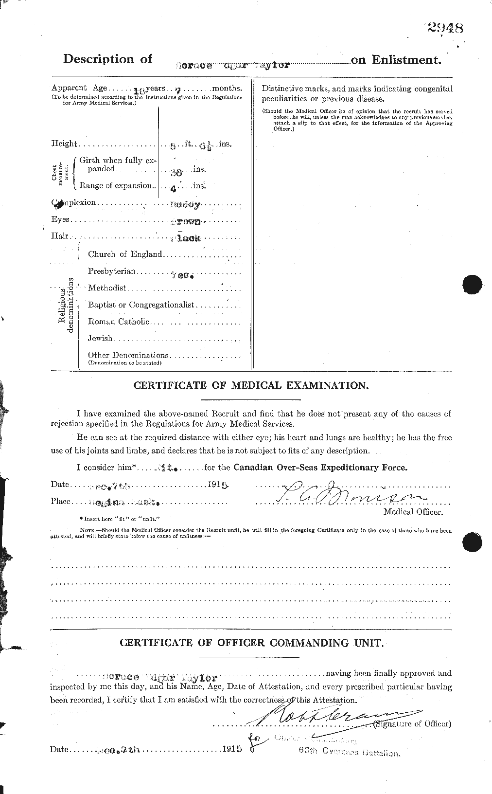 Dossiers du Personnel de la Première Guerre mondiale - CEC 626593b