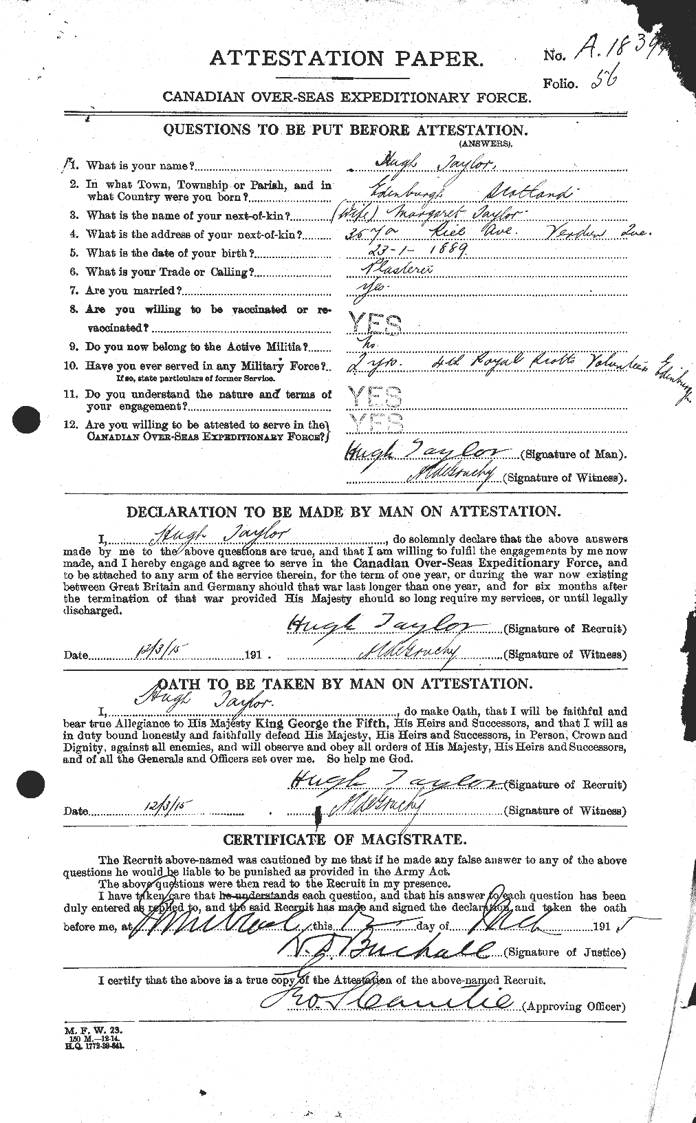 Personnel Records of the First World War - CEF 626611a